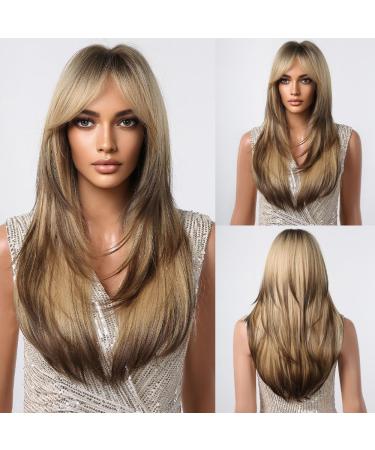 Testar blonde brown ombre wigs for black women long layered brown wig with pony color wig heat -resistant synthetic wig for daily party use ombre blonde brown - Buy Online on GoSupps.com
