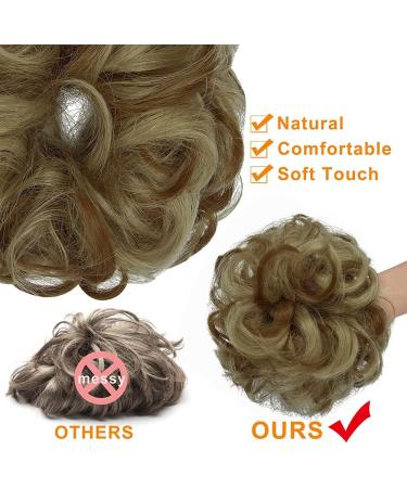 OMGREAT 2PCS Thick Curly Wavy Hair Buns & Ponytail Extensions in Ash Blonde Mix Ginger - Updo Messy Bun Hairpieces for Women & Girls - Buy Online on GoSupps.com