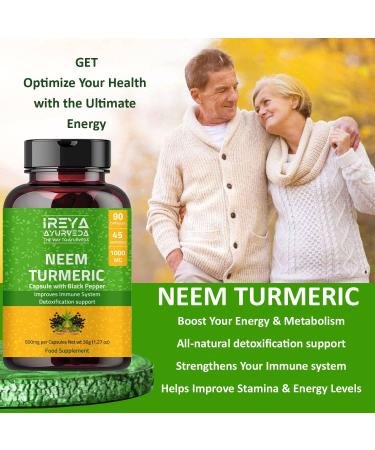 Neem Turmeric Capsules with Black Pepper - Ayurvedic Herbal Cleanser for Detox & Skin Health - 90 Count - Buy Online on GoSupps.com