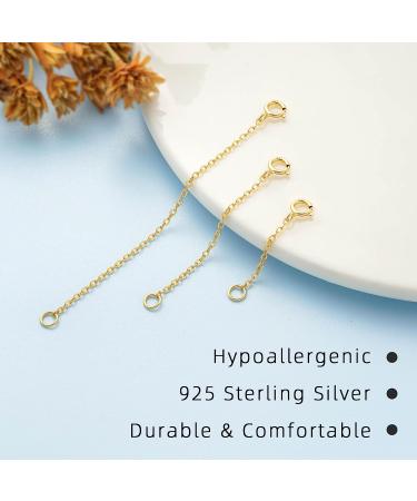 Gold Necklace Extenders 14k Gold Plated Chain, 925 Sterling Silver Bracelet Extension - 3 Pcs Set (1 2 3 Inch) - Buy Online on GoSupps.com