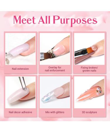 Modelones Poly Extension Gel Nail Kit - Nude & White Colors | Builder Extension Gel Set with Mini Nail Lamp, Slip Solution, Rhinestones | French DIY Nail Art Design Beginner Kit - A-Light Apricot - Buy Online on GoSupps.com