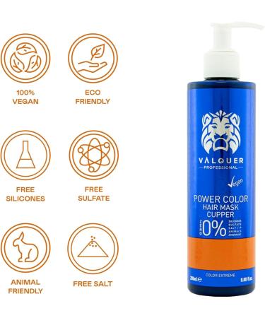 Valquer Professional Power Color Mask for Dyed Hair. Vegan and Sulfate-Free (Copper) Hair Color Enhancer - 275 Ml - Buy Online on GoSupps.com