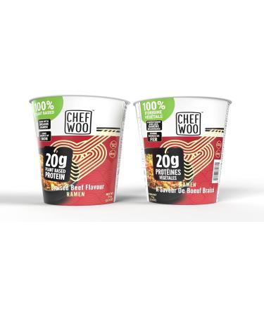 CHEF WOO BRAISED BEEF RAMEN NOODLES (Pack of 12) | Made with Organic Ramen Noodles | Plant Based Protein | Certified Vegetarian Vegan Kosher Halal | Made with better for you ingredients| Amazing flavour - Buy Online on GoSupps.com