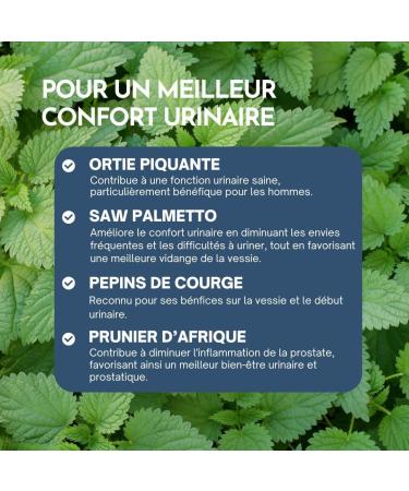 Formule Prostate et Confort urinaire - Contribue au bon fonctionnement de la prostate - Ortie Palmier nain Prunier d'Afrique Extrait de Courge Zinc - 100% Naturel - 60 g lules vegan. - Buy Online on GoSupps.com