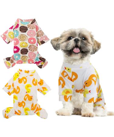 HYLYUN 2 Pack Puppy Pajamas - Cats Onesie Soft Dog Pajamas Cotton Puppy Rompers Pet Jumpsuits Cozy Bodysuits for Small Dogs and Cats S S(Back 7.9")