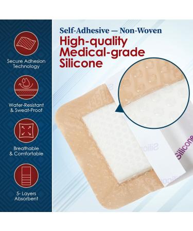 MEDca Silicone Foam Dressing w/ Adhesive Border - 3x3 Waterproof Bandages for Wounds (Pack of 10) - Highly Absorbent Bandage Care for Bed Sores Pressure Sores & Ulcers - Buy Online on GoSupps.com