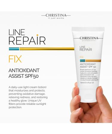 Buy Christina Line Repair Fix Antioxidant SPF 50 Sunscreen - 60 ml | Broad Spectrum UVA/UVB Protection with Hyaluronic Acid & Resveratrol - Shop Internationally - Buy Online on GoSupps.com