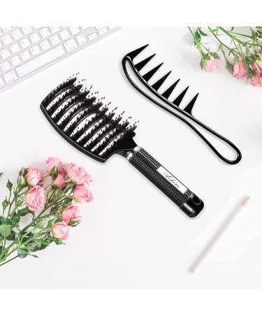 Ashine Detangler Hair Brush Set - Vented Curved Boar Bristle Brush & Wide Tooth Comb for Curly Hair - Black - 2PCS - Buy Online on GoSupps.com