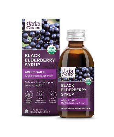 Gaia Herbs Black Elderberry (Sambucus Nigra) Syrup Adult Daily - Immune Support Supplement - with USDA Certified Organic Black Elderberries for Immune System Support - 5.4 Fl Oz (16-Day Supply) 5.4 Fl Oz (Pack of 1)