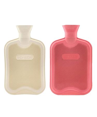 HomeTop Classic 2 Liters Rubber Hot Water Bottle, Great for Pain Relief, Hot and Cold Therapy, 2 Pack (White and Red) White/Red 2 Liters