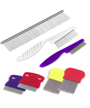 TuNan 7 Pcs Pet Dog Grooming Comb, Metal Head Comb for Long Hair, Dog Tear Stain Remover Combs, Hair Combs Remover for Dogs Cats, Pet Grooming Tool Removes Crust, Mucus and Stains - 5 Types