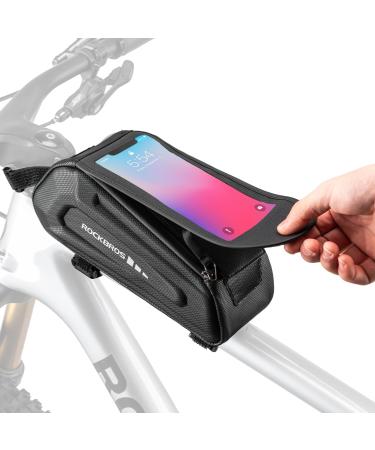 Rockbros bicycle bag frame bag waterproof cell phone bag touchscreen steering bag for smartphone up to 6.8 inches Montainbikes racing bike ebikes black