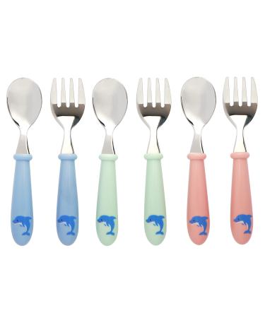 EXZACT Kids Cutlery 6pcs Stainless Steel 18/10 - Children's Cutlery Toddler 3 x Forks 3 x Spoons - Dishwasher Safe - BPA Free - Dolphin