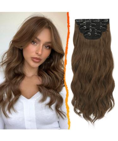 Barsdar clip in extensions 5 PCs long wavy clip in hair extensions thick natural soft synthetic hair part for women girl -45 cm golden chestnut brown 45 cm golden chestnut brown - Buy Online on GoSupps.com