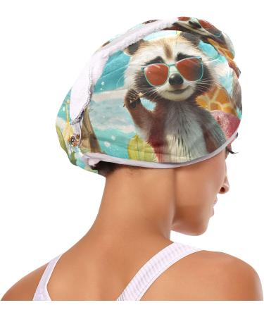 Raccoon Surfer & Sloth Panda Hair Towel 2 Pack | Super Absorbent Quick Dry Turbans for Women & Girls - Buy Online on GoSupps.com