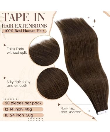 Hetto Real Hair Tape Extensions - Brown Invisible Tape In Extensions Dark Brown Remy #4 30cm 40g - Smooth Natural Look - Buy Online on GoSupps.com
