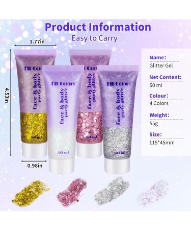 Jewan Body Glitter Gel - 4 Pieces of Chunky Glitter for Hair Face & Body | Festival Makeup & Party Essentials - Buy Online on GoSupps.com