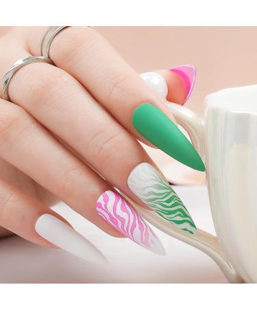 Barbie Pink & Green XXL Press on Nails - Jofay Fashion Designs | False Nails with Glue - 24pcs - Buy Online on GoSupps.com