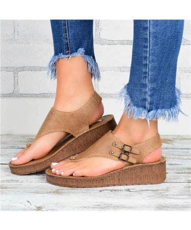 Creev sandals women orthopedic open toe-PU leather sandals sandals for the summer outdoors walking beach beach breathable fashion sandals white 40 (brown 42 EU) Bruin 42 EU