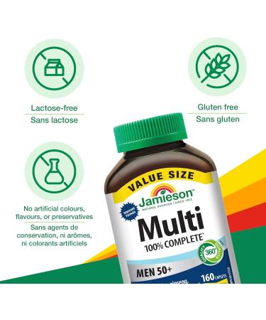 Jamieson 100% Complete Multivitamin for Adult Men 50+ Value Size with Siberian Ginseng Lutein & Magnesium 160 count (Pack of 1) - Buy Online on GoSupps.com