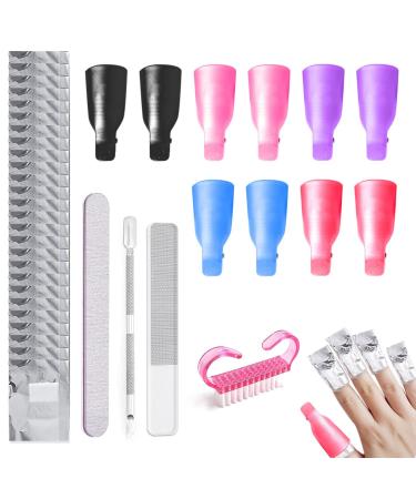 CQQNIU 10 Pieces Nail Remover Clips (5 Colors) and 50 Sheets Nail Polish Remover Nail Polish Remover Kit UV Gel Remover Kit