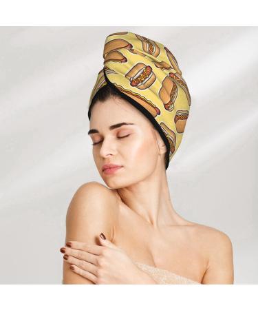 Quick-Dry Hair Towel Wrap with Button | Hair Drying Turban for Fast Drying | Hot Dogs Design - Buy Online on GoSupps.com