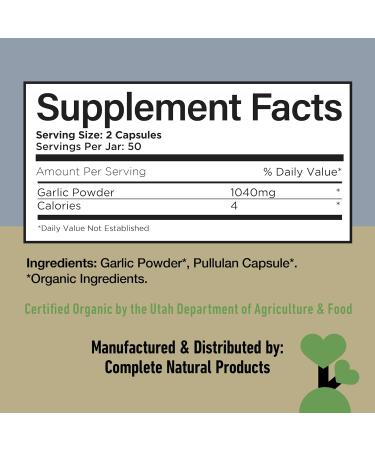 Complete Natural Products Organic Garlic Capsules - 520mg Capsules 100 Count Vegetarian Pills Supplement, Garlic Powder Capsules & Extract - Buy Online on GoSupps.com