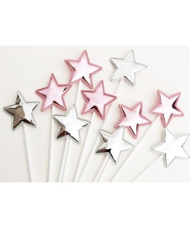 Ailexi Hand -made 10 leather reflective glitter cake piece for cake cup cake and ice cream - 5 pink and 5 silver stars pink/silver stars - Buy Online on GoSupps.com