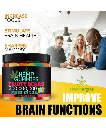 Premium Healthergize Hemp Gummies - Made in USA - Best Tasting Fresh & Fruity Gummy Bears for Muscles, Back, Knees & Joints - Natural Hemp Candy for Party - 90 Bears - Buy Online on GoSupps.com