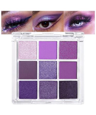 AMY'S DIARY Deep Light Purple Matte Shimmer Eye Shadow Palette Makeup Eyeshadow Long Lasting Waterproof Cruelty-Free 9 Blendable Shades in Smooth with Gorgeous Pearls for Girls (Purple palette) Purple-A1