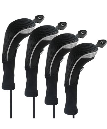 Andux 4pcs/Set Long Neck Golf Hybrid Club Head Covers Interchangeable No. Tags Pack of 4 CTMT-01 Gray