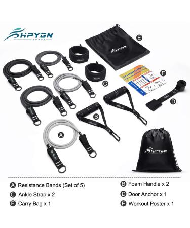 HPYGN Resistance Bands Set - 150lb, 200lb, 250lb Exercise Bands with Handles - 5 Tube Fitness Bands for Muscle Training - Portable Bag and Ankle Straps Included - Buy Online on GoSupps.com