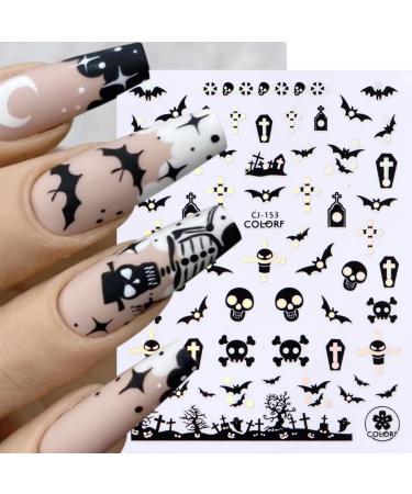 JMEOWIO 9 Sheets Halloween Black Silver Nail Art Stickers Decals Self-Adhesive Nail Supplies Nail Art Design Decoration Accessories - Buy Online on GoSupps.com