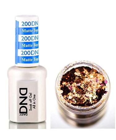 Daisy DND 200 MATTE TOP GEL Soak off Gel NAIL All In One Daisy Top Coat for Nails (with bonus side Glitter) Made in USA (200 MATTE TOP COAT) 2 Piece Set