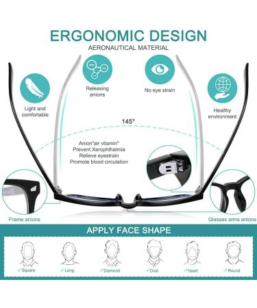 Blue Light Glasses 5-Pack - Square Eyeglasses Frame for Women & Men - Anti Eye Strain & Blue Light Blocker - Non Prescription Computer Game Glasses (Black Leopard White Pink Blue) - Buy Online on GoSupps.com