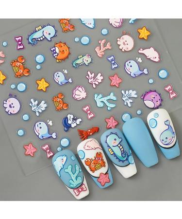 5 Sheets 5D Embossed Seashell Starfish Nail Art Stickers - Self-Adhesive Marine Life Decals for Summer DIY Nail Designs - Buy Online on GoSupps.com