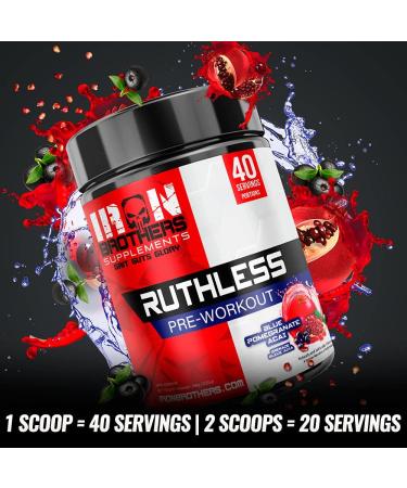 Iron Brothers Supplements Ruthless Pre workout Powder for Women & Men | Creatine-Free Nitric Oxide Booster | Energy & Focus | Workout Supplement Bulk Pre-Workout | 40 Servings (Pomegranate Acai) - Buy Online on GoSupps.com