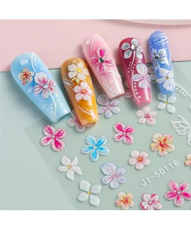 JMEOWIO 3D Embossed Flower Nail Art Stickers Decals Self-Adhesive 5D Spring Summer Floral Petal Colorful Nail Supplies Nail Art Design Decoration Accessories 4 Sheets - Buy Online on GoSupps.com