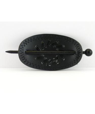 Wood and Leather Oval Hair Pin Barrette - Black | Stylish Women's Hair Accessory - Buy Online on GoSupps.com