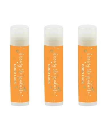 Andaz Press Orange and Gold Glittering Graduation Party Collection Lip Balm Favors Kissing the Graduate Good Luck! 12-Pack Favor Lip Balm