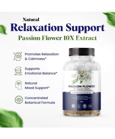 Amazing Botanicals Passionflower Tablets High Potency 10X Extract Tablets 10mg per Serving | Passiflora Incarnata | Boosts Mood & Promotes Relaxation, 30 Tablets - Buy Online on GoSupps.com
