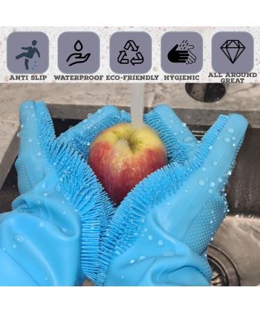 Blue Reusable Silicone Cleaning Gloves | Dishwashing Scrubber with Bristles | Magic Cleaning Gloves for Washing - Buy Online on GoSupps.com