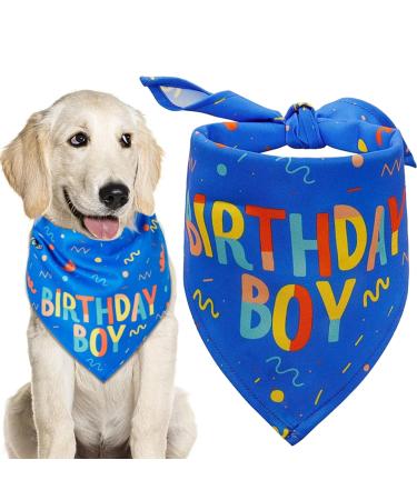 Dog Birthday Bandana Birthday Boy Bandana Puppy Triangle Dog Scarf Pets Birthday Party Bandana for Small Medium Dogs Cats Happy Birthday Supplies (Blue)