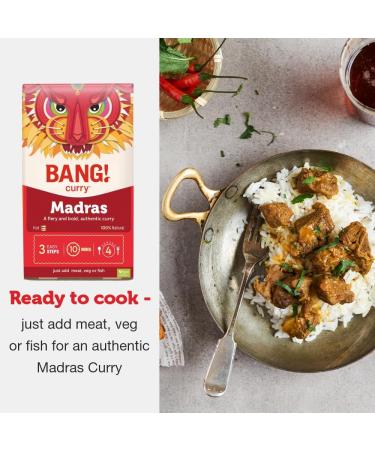 Madras Curry Sauce Kit | Authentic and Easy to use | Fiery and Bold madras curry powder | Ready in 10 min | 100% natural Vegan Friendly and Gluten free | 3 Pack - Serves 12 | BANG! Curry - Buy Online on GoSupps.com