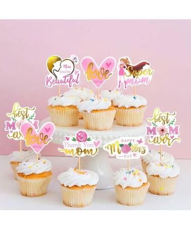 Ercaido 24 Pack Happy Mother's Day Cupcake Toppers Picks Best Mom Thank You Mom Super Mom Love Mom You're Beautiful for Happy Mother's Day Theme Party Cake Decorations Supplies Best MOM Mom Pink - Buy Online on GoSupps.com