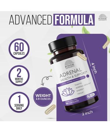 Better Place Supplements Adrenal Health & Support - 60 Capsules | Non-GMO Formula with L-Tyrosine & 200mg Ashwagandha | Supports Energy Focus Fatigue Relief (1) - Buy Online on GoSupps.com
