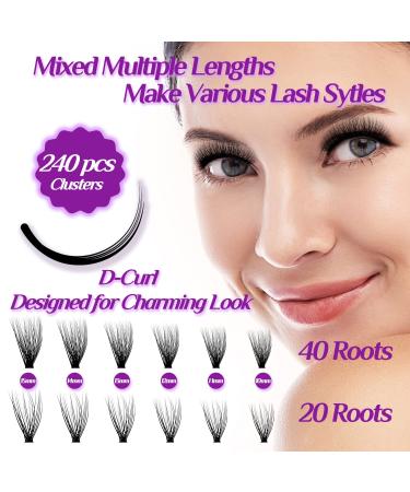 DYI Lash Extension Kit - 240pcs Individual Lashes, D Curl Wispy & Clusters with Tweezers, Bond & Seal - 20D & 40D Mixed Kit - Buy Online on GoSupps.com