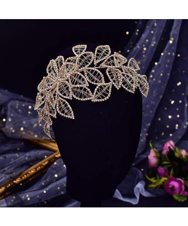 Eiaork Rhinestone Wedding Headpiece - Gold Leaf Bridal Headband Hair Vine for Bride and Bridesmaids - Buy Online on GoSupps.com