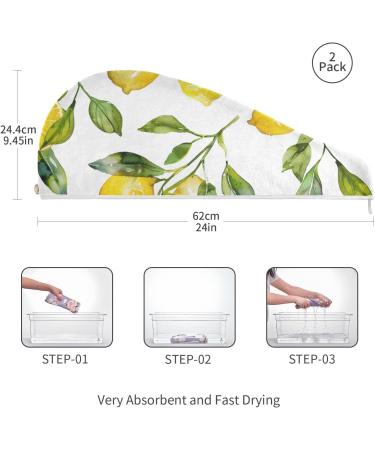 Watercolor Yellow Lemons Hair Towel 2 Pack - Super Absorbent Quick Dry Hair Turbans for Women & Girls - Buy Online on GoSupps.com