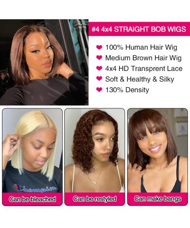 CHEETAHBEAUTY 12 Bob Wig - 4x4 Lace Closure, Human Hair, Medium Brown, Pre-Plucked for Black Women - Buy Online on GoSupps.com